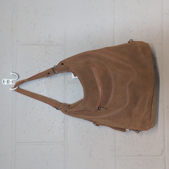 Nortani Brown Suede Leather Shoulder Bag, Convertible Hobo, NWT - Picture 6 of 10